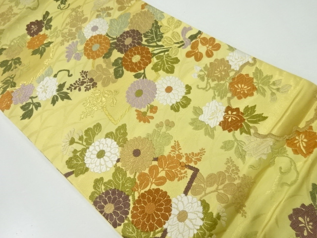 JAPANESE FUKURO OBI / KARA-ORI / WOVEN AUTUMN FLOWERS